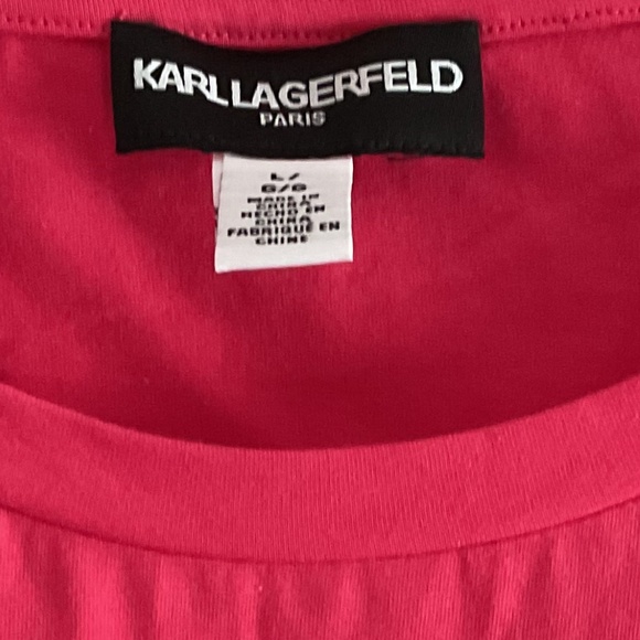 NWT KARL LAGERFELD Raspberry Embroidered Logo Design Woman T-Shirt Size US L - Picture 3 of 10